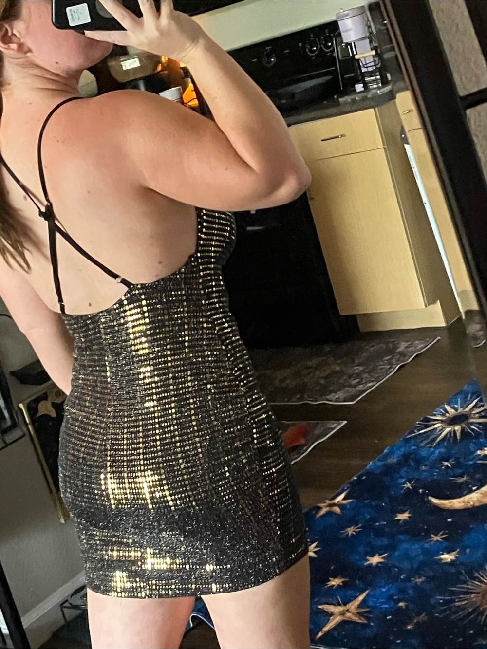 Black & Gold Sequin Halter Bodycon Dress - Picture 5 of 7